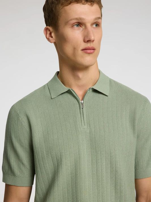 Selectedhomme slhcran knit structure half zip polo iceberg green