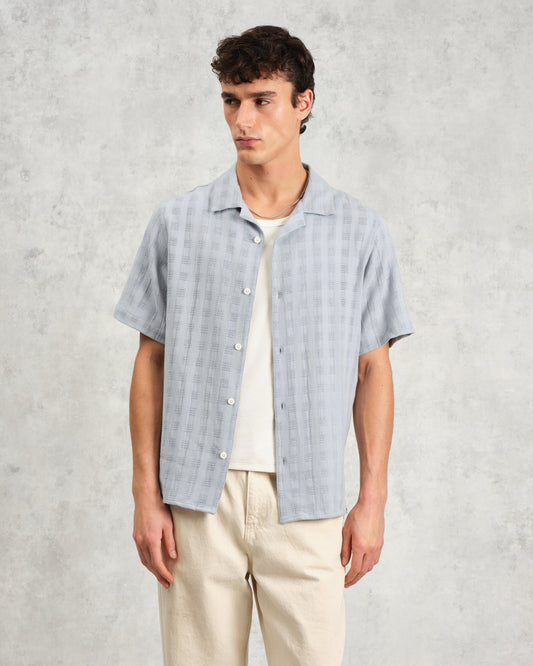 Wax London didcot ss shirt open weave grid pale blue