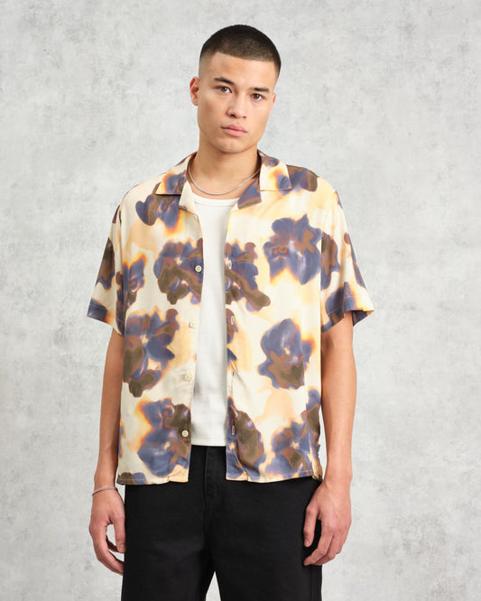 Wax London didcot ss shirt blur floral peach blue