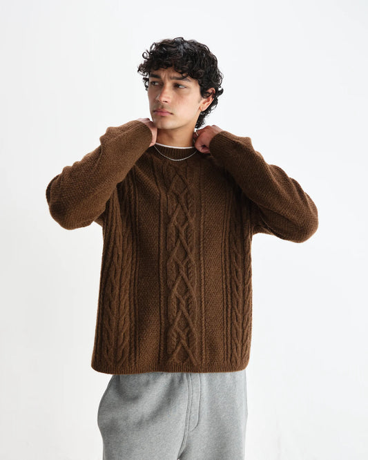 Wax london hyatt brush cable knit brown