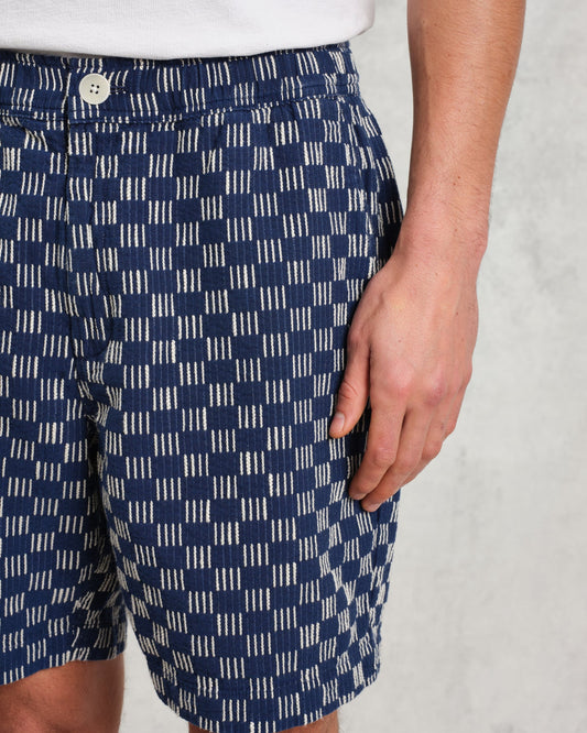 Wax London kurt short grid stitch indigo ecru