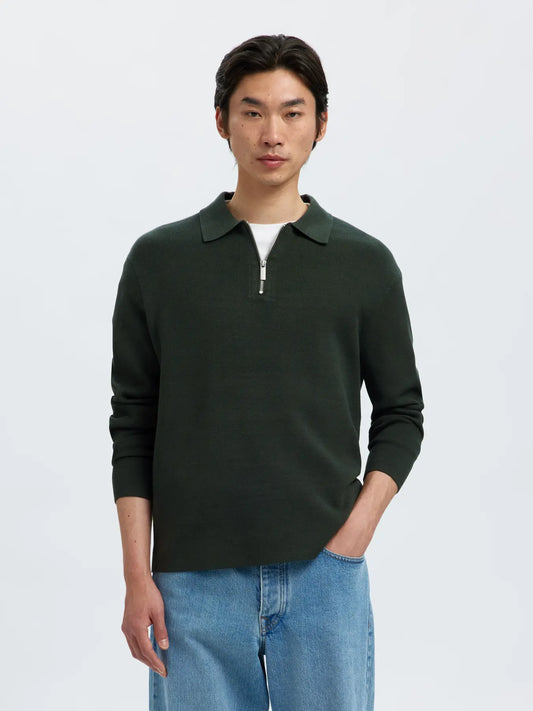 Selectedhomme slhteller fn relaxed half zip polo deep forest