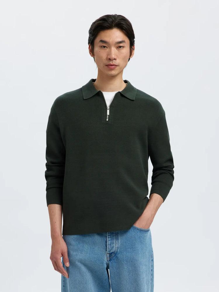 Selectedhomme slhteller fn relaxed half zip polo deep forest