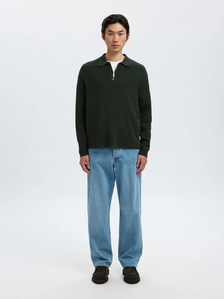 Selectedhomme slhteller fn relaxed half zip polo deep forest