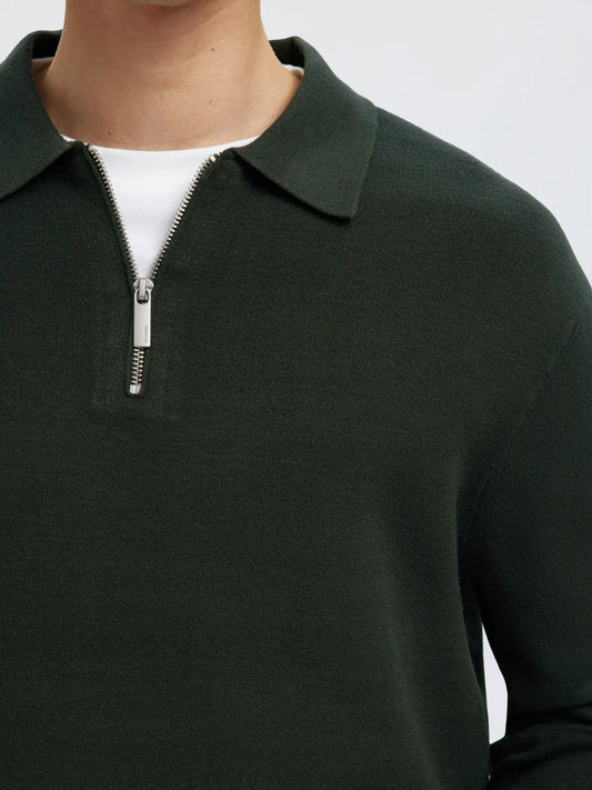 Selectedhomme slhteller fn relaxed half zip polo deep forest