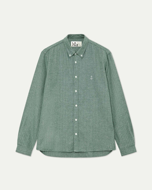 La paz teles embroidered logo shirt green herringbone