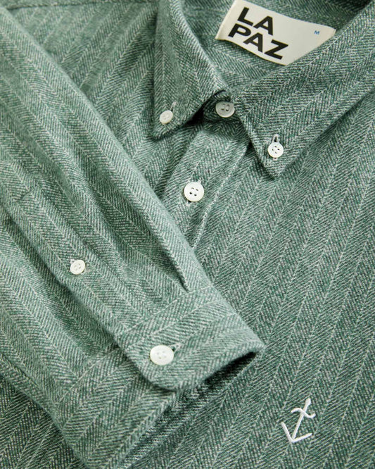 La paz teles embroidered logo shirt green herringbone