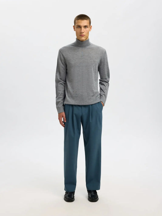 Selectedhomme slhtray knit merino roll neck medium grey melange