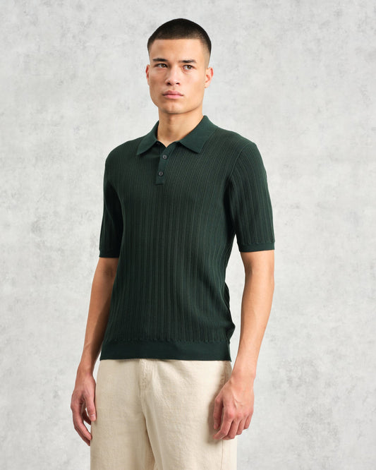 Wax London naples polo vertical knit green
