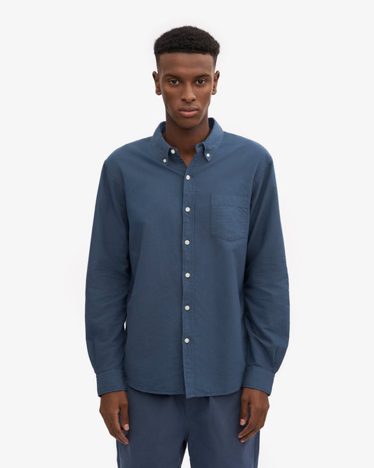 Colorful standard organic button down shirt cs4002 petrol blue