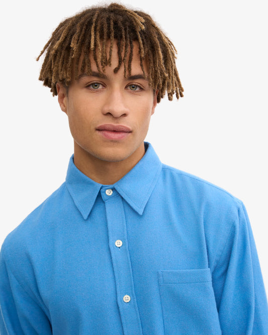 Colorful standard organic flannel shirt pacific blue