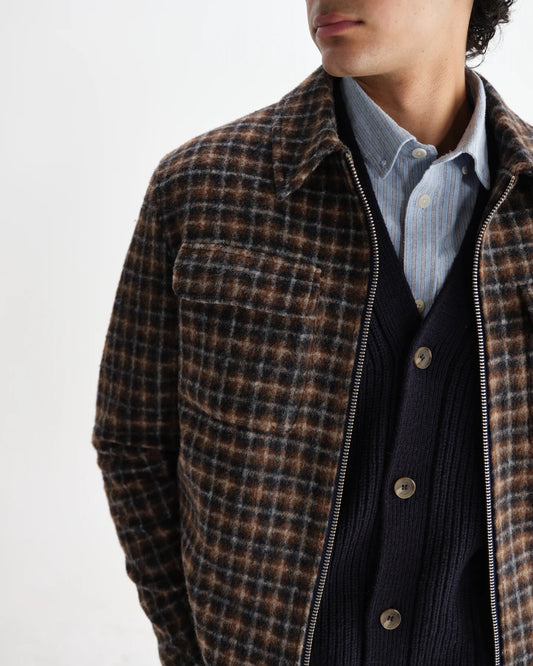 Wax london osier navy and brown drawn check jacket