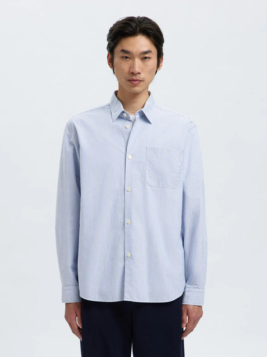 Selectedhomme slhrlxjim ox stripe shirt white blue + black
