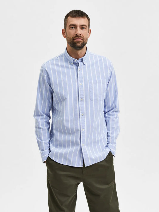 Selectedhomme slhregrick-ox shirt light blue big stripe
