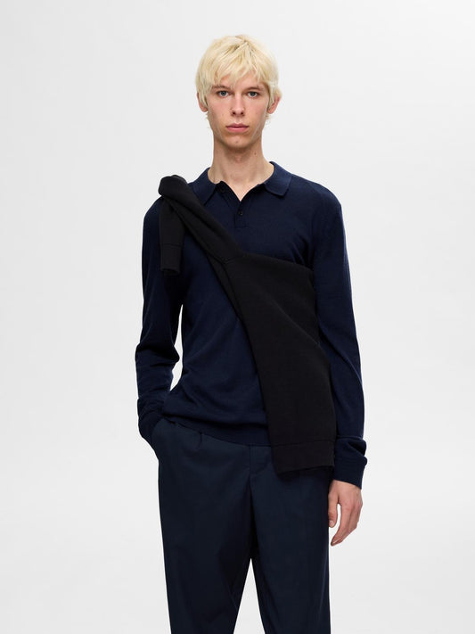 Selectedhomme tray knit merino polo noos navy blazer