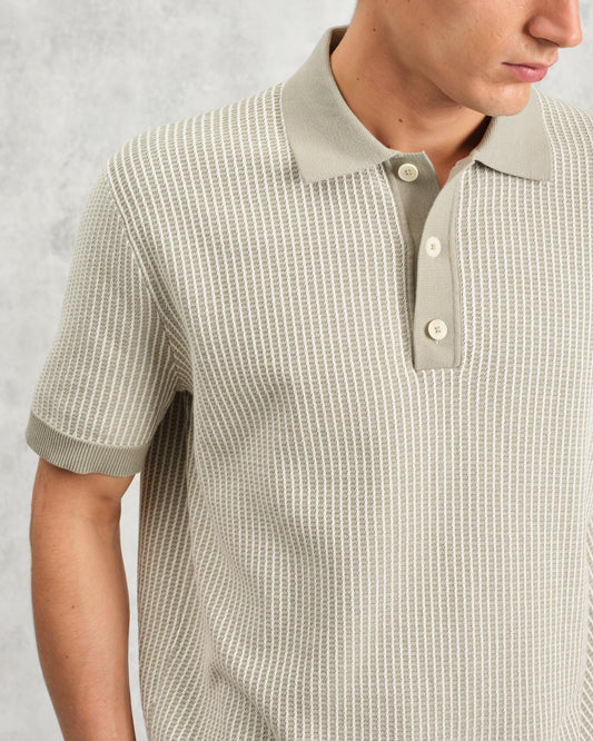 Wax London turin polo ladder stripe light khaki