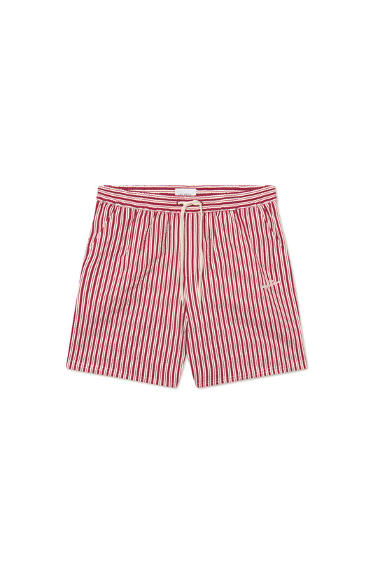 Les deux stan stripe seersucker swim shorts light ivory beet red