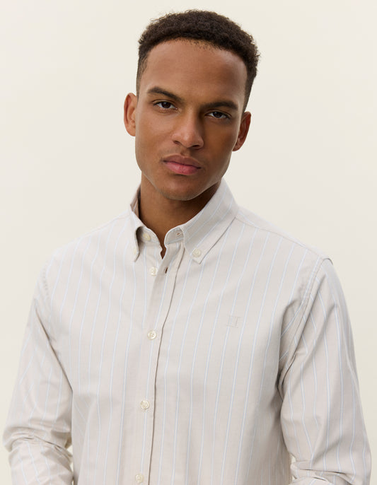 Les deux konrad striped oxford shirt light sand