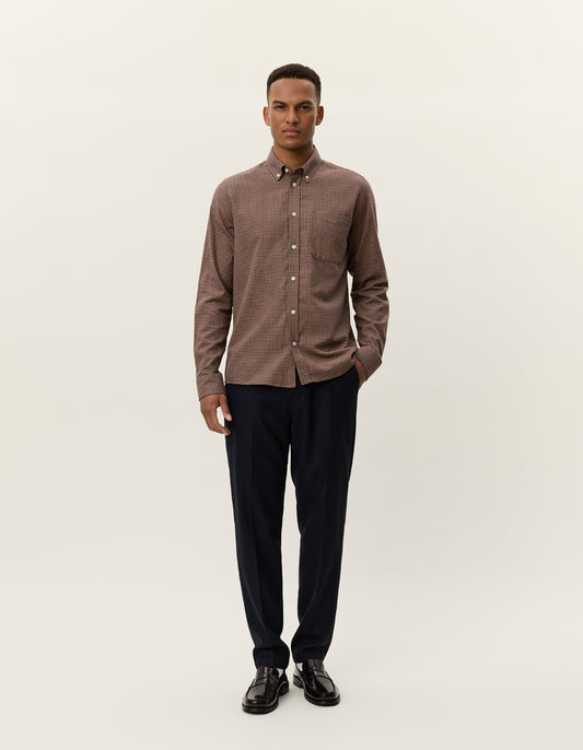 Les deux konrad check flannel shirt teak brown