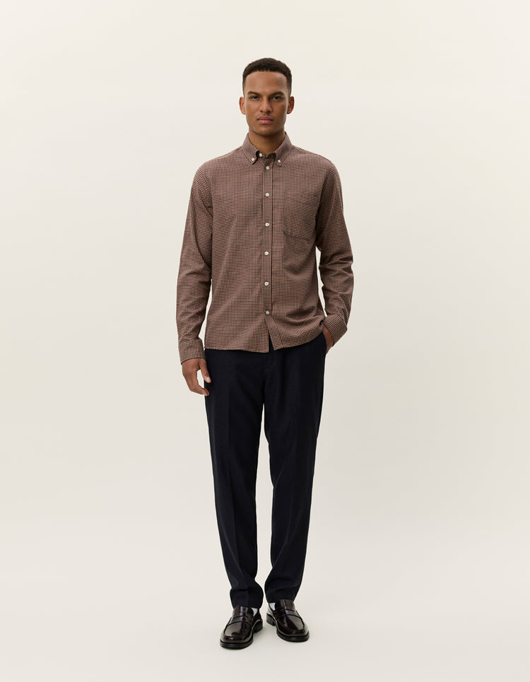 Les deux konrad check flannel shirt teak brown