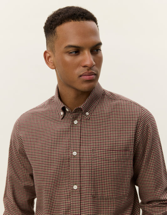 Les deux konrad check flannel shirt teak brown