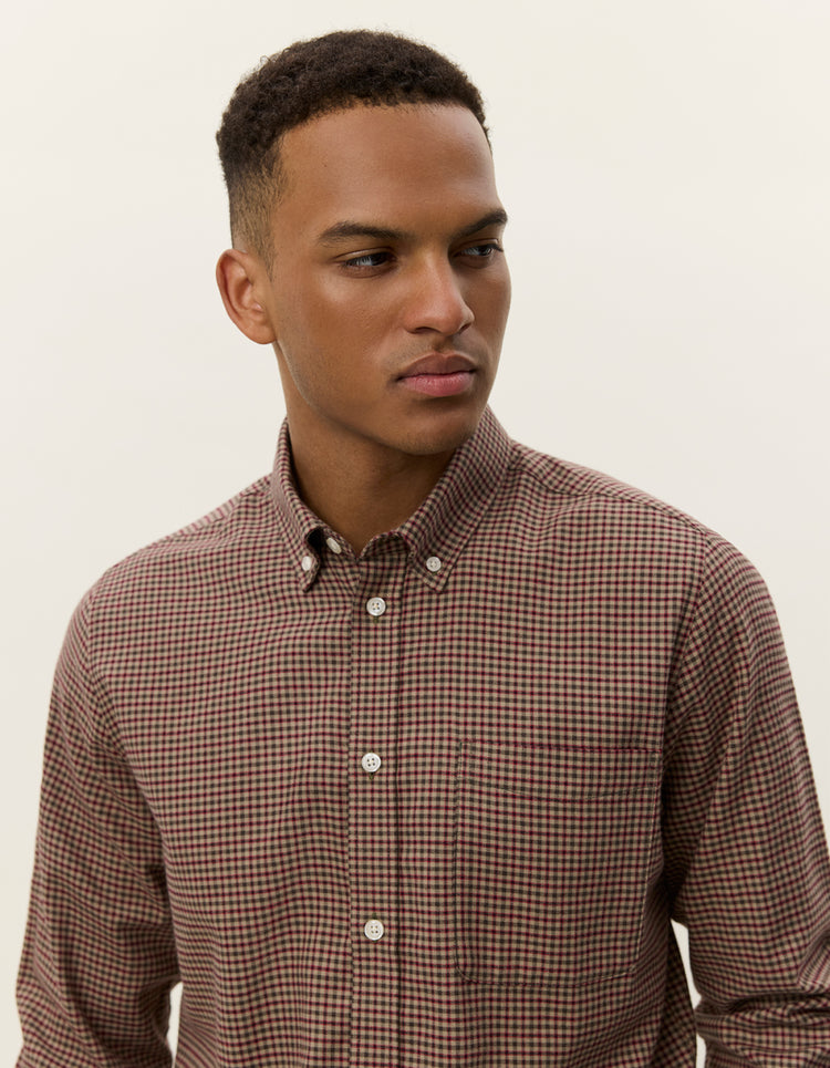 Les deux konrad check flannel shirt teak brown