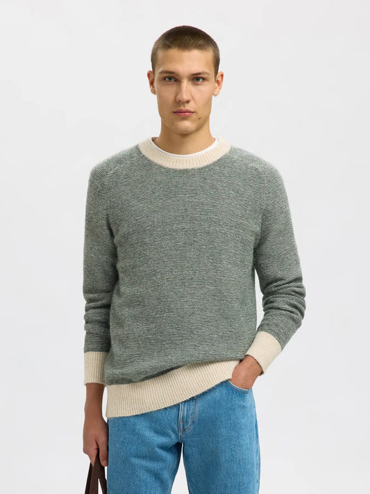 Selectedhomme slhrai knit deep forest ministripe