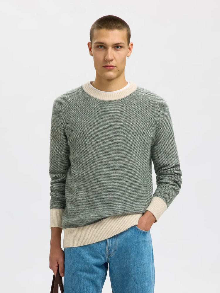 Selectedhomme slhrai knit deep forest ministripe