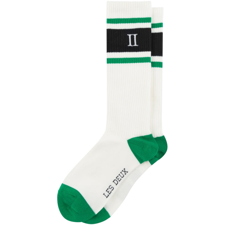 Les deux william stripe 2-pack socks off white dark navy sports green