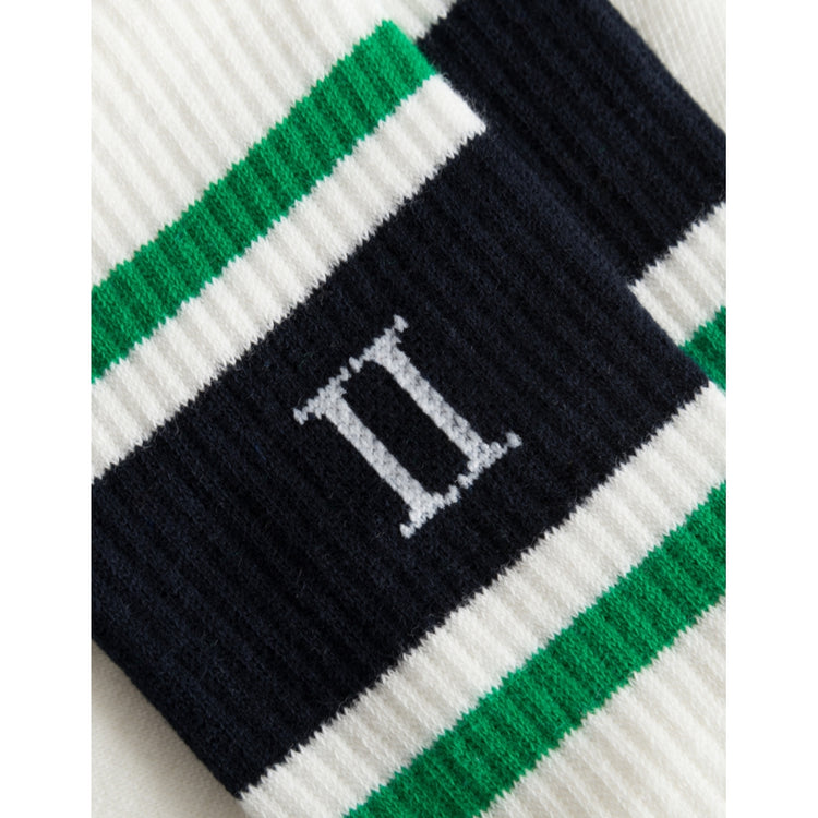 Les deux william stripe 2-pack socks off white dark navy sports green